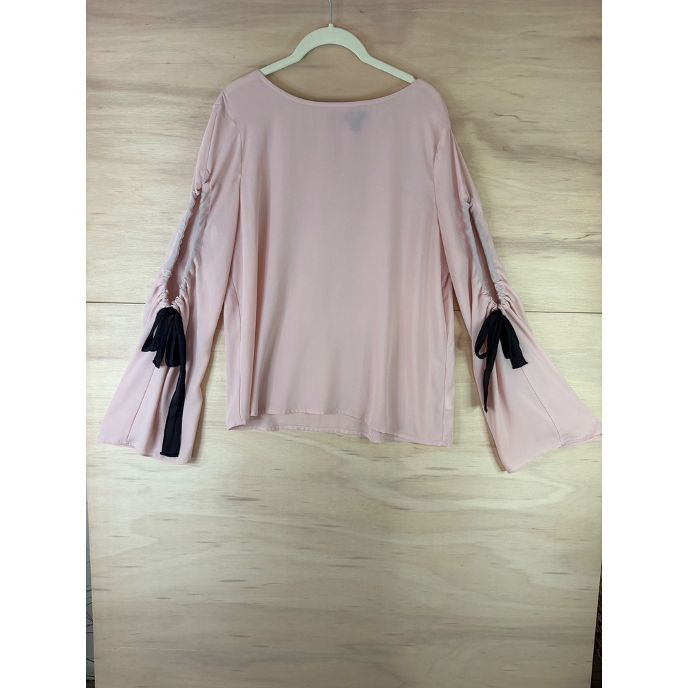 a.n.a A New Approach Pink Split Sleeve Blouse with Black Ribbon Ties Large